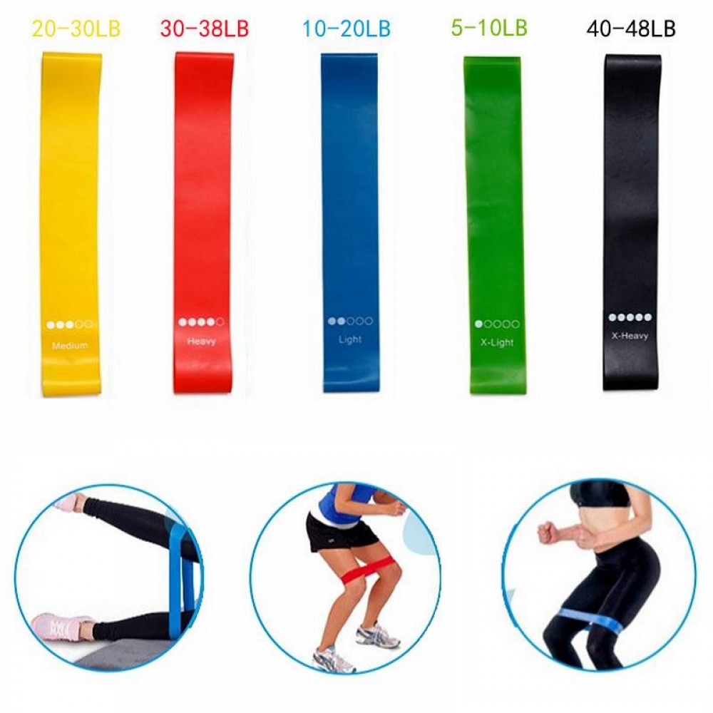 Pack de 5 bandes de résistance Fitness Sport pour entraînement - Bandes élastiques d'entraînement (2 - 21 Kg)