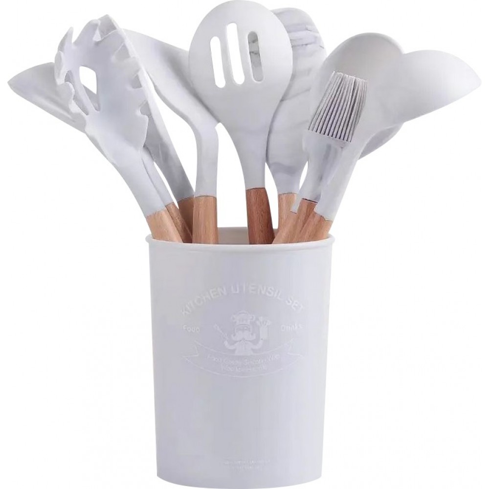 Set complet d'outils de cuisine divers silicone Ecofriendly 11 pièces - Blanc