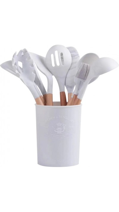 Set complet d'outils de cuisine divers silicone Ecofriendly 11 pièces - Blanc