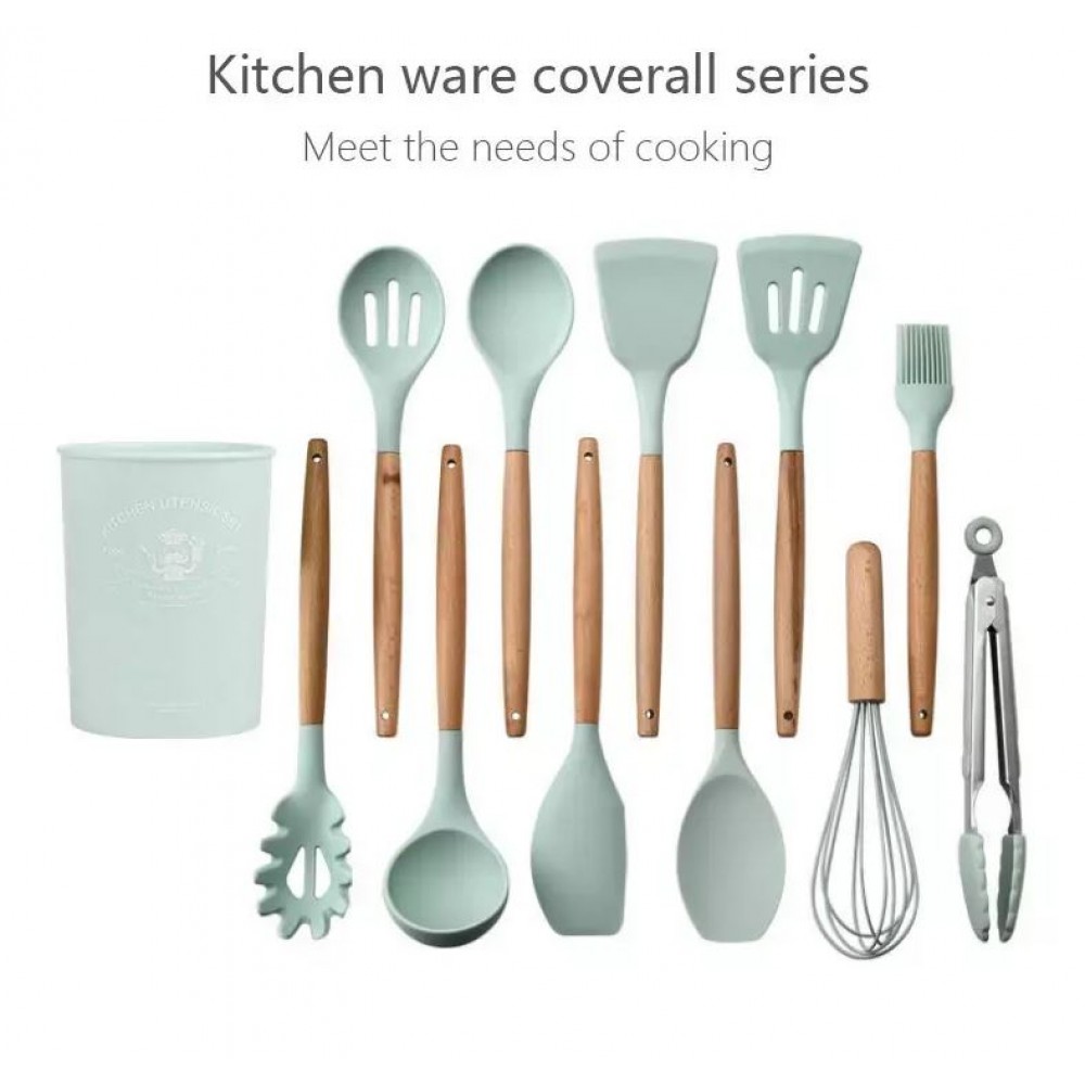 Set complet d'outils de cuisine divers silicone Ecofriendly 11 pièces - Blanc