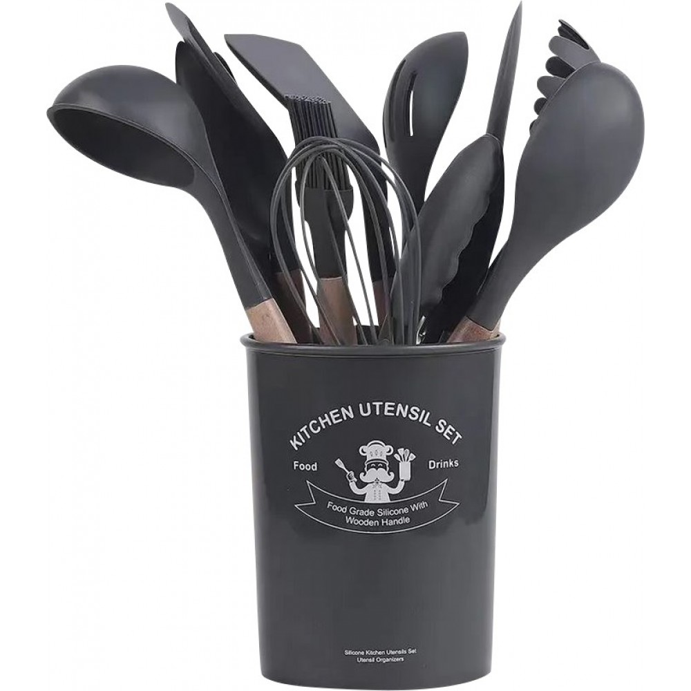 Set complet d'outils de cuisine divers silicone Ecofriendly 11 pièces - Noir