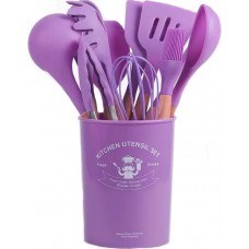 Vollständiges Set mit verschiedenen Küchenutensilien Ecofriendly Silikon 11 Stück - Violett