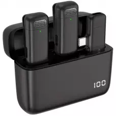 Set de 2 micros cravate Lavalier sans fil professionnels Bluetooth 5.3 avec récepteur USB-C & Etui de charge - Noir