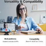 Set de 2 micros cravate Lavalier sans fil professionnels Bluetooth 5.3 avec récepteur USB-C & Etui de charge - Noir