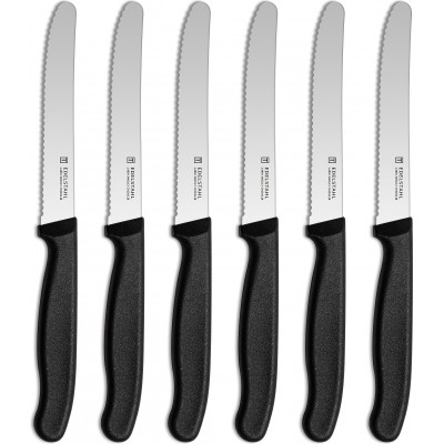 Set de 6 couteaux &agrave; tomates en acier inoxydable lame aiguis&eacute;e ondul&eacute;e lavable - Noir