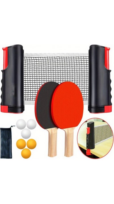 Set de jeu de ping-pong semi-professionnel avec 6 balles, 2 raquettes de ping-pong et filet extensible