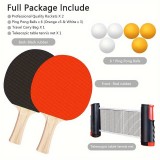 Set de jeu de ping-pong semi-professionnel avec 6 balles, 2 raquettes de ping-pong et filet extensible