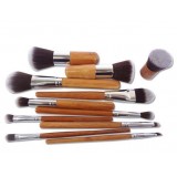 Set de pinceaux maquillage professionnel - Brosses cosmétiques en bois de bambou 11 pièces - Brun