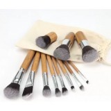 Set de pinceaux maquillage professionnel - Brosses cosmétiques en bois de bambou 11 pièces - Brun
