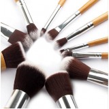 Set de pinceaux maquillage professionnel - Brosses cosmétiques en bois de bambou 11 pièces - Brun