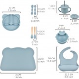 Set de repas en silicone pour bébé 10 pièces (assiette/bol/bavoir/tasse/cuillère/fourchette) - Bleu
