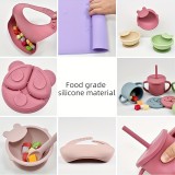 Set de repas en silicone pour bébé 10 pièces (assiette/bol/bavoir/tasse/cuillère/fourchette) - Bleu