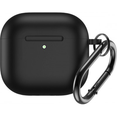 Coque AirPods 4 - Silicone mat avec mousqueton - Noir