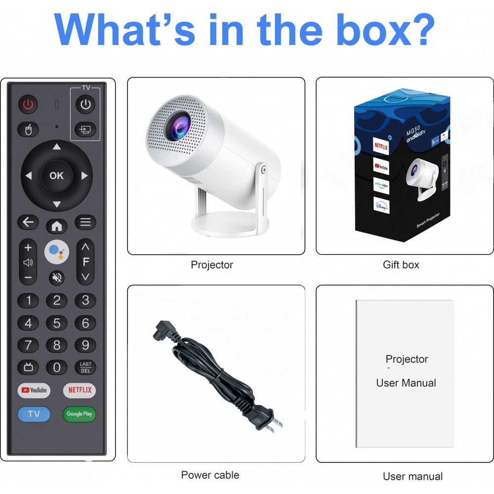 Projektor Multimedia MG50 LED HD Beamer Heimkino mit Screen Mirroring (Android 12, WiFi 6)