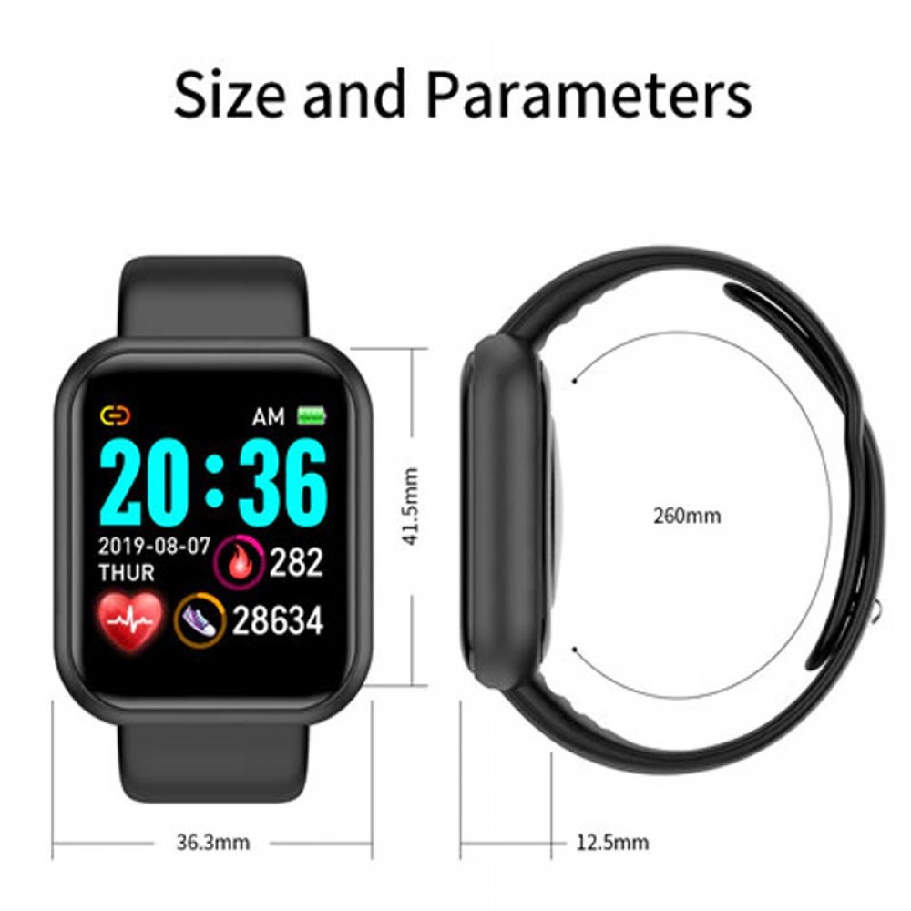 Smart Watch FitPro Y68 - Montre connectée avec écran tactile et programmes de sport / fitness - Noir