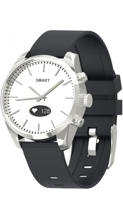 Smartwatch T4 hybride montre connectée Quartz waterproof rythme cardiaque bracelet silicone - Noir