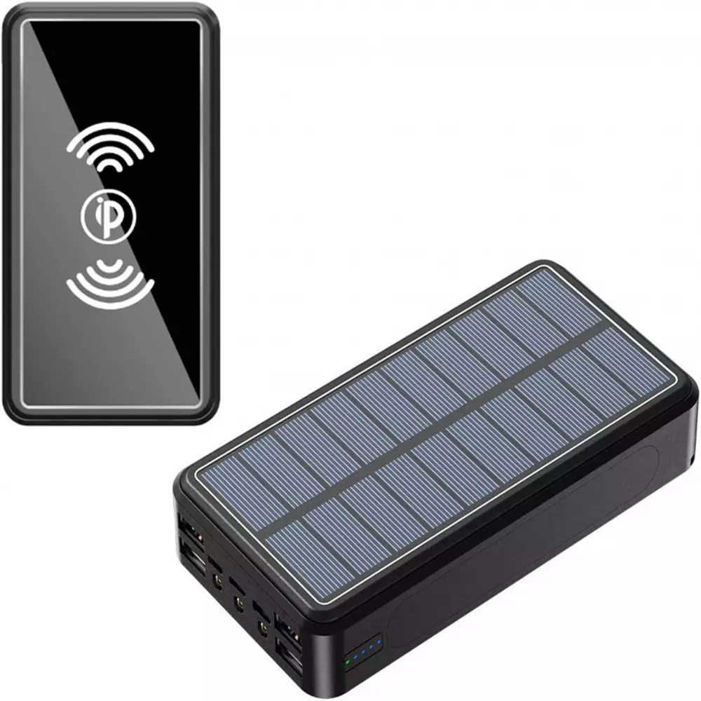 Power Bank solaire Qi ultra capacité 80000 mAh batterie externe sans fil - Noir