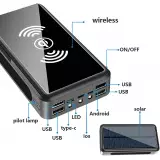 Power Bank solaire Qi ultra capacité 80000 mAh batterie externe sans fil - Noir