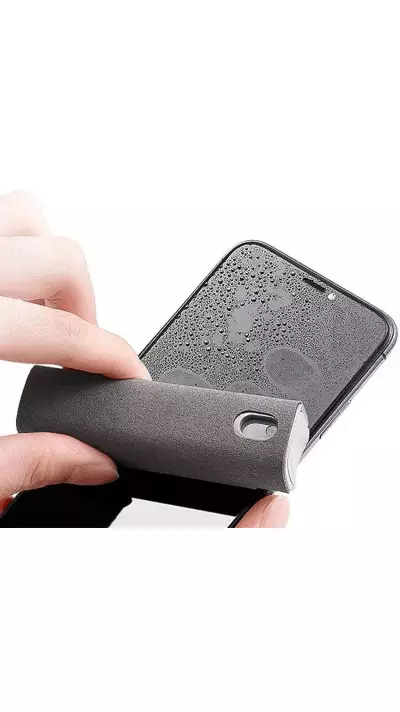 Spray nettoyeur 2 en 1 pour écrans de smartphone avec microfibre intégrée - Gris