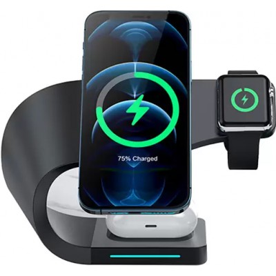 Station de charge 15W sans fil 4 en 1 magnétique pour iPhone - Apple Watch, AirPods - Noir