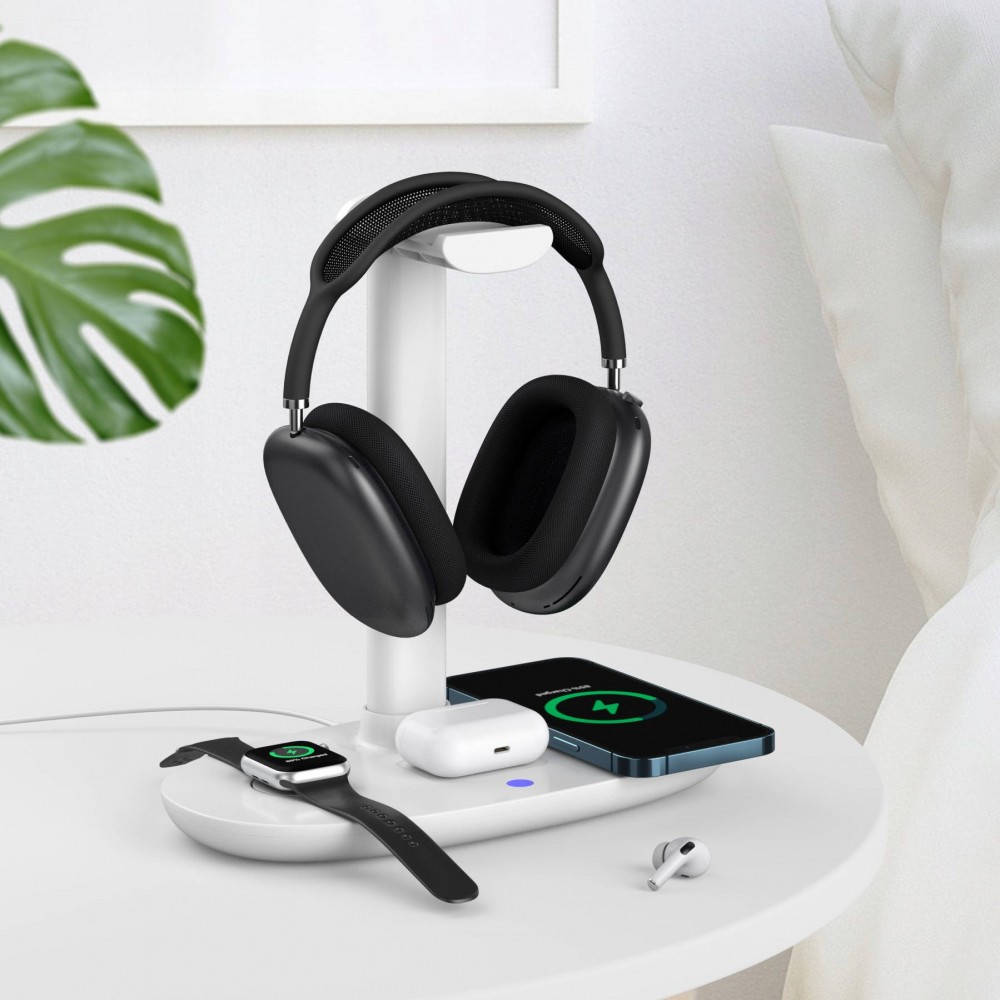 Station de charge 4 en 1 moderne 30W sans fil avec support casque pour  AirPods Max, iPhone, Apple Watch, AirPods - Blanc - Acheter sur PhoneLook