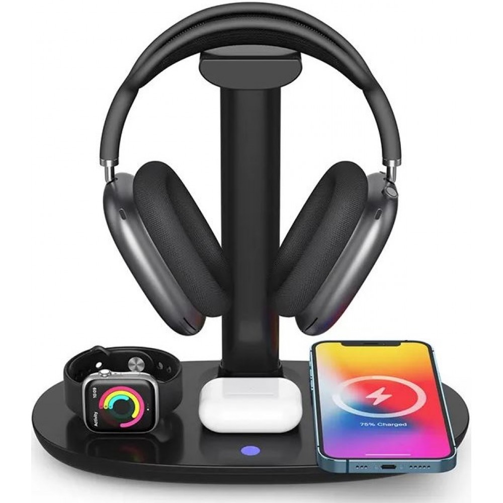 Station de charge 4 en 1 moderne 30W sans fil avec support casque pour  AirPods Max, iPhone, Apple Watch, AirPods - Noir - Acheter sur PhoneLook