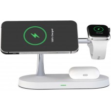 Station de charge magnétique sans fil 5 en 1 pour iPhone - Apple Watch, AirPods, lampe LED - Blanc