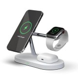 Station de charge magnétique sans fil 5 en 1 pour iPhone - Apple Watch, AirPods, lampe LED - Blanc