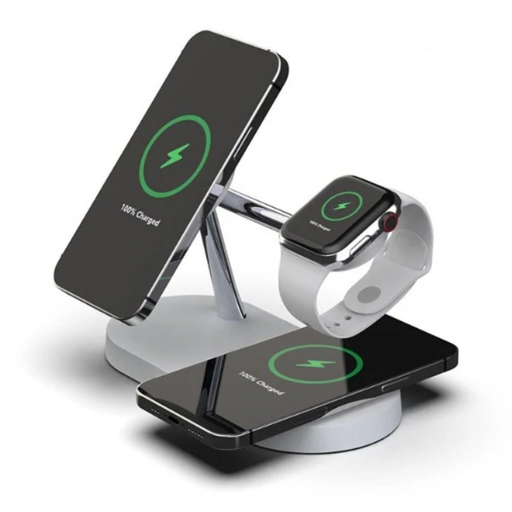 5 in 1 Magnetische Wireless Ladestation für iPhone - Apple Watch, AirPods inkl. LED Lampe - Weiss