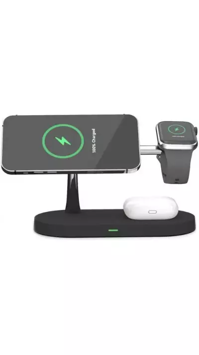 Station de charge magnétique sans fil 5 en 1 pour iPhone - Apple Watch, AirPods, lampe LED - Noir
