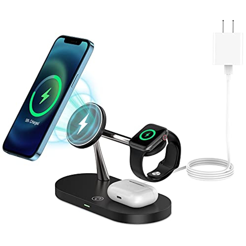 Station de charge magnétique sans fil 5 en 1 pour iPhone - Apple Watch, AirPods, lampe LED - Noir