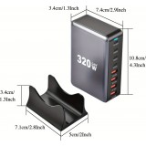 Schnellladegerät 320W Hub GaN III USB-C 8 Ports für PC/Tablet/Smartphone mit CH/EU Stecker - Grau