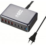 Schnellladegerät 320W Hub GaN III USB-C 8 Ports für PC/Tablet/Smartphone mit CH/EU Stecker - Grau