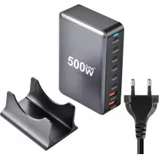 Station de charge rapide 500W 8 ports USB PD Quick Charge 3.0 USB-C avec câble inclus prise CH/EU indicateur LED - Gris