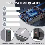 Schnellladegerät 500W 8 Ports USB PD Quick Charge 3.0 USB-C mit Kabel CH/EU Stecker LED-Anzeige - Grau