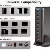 Schnellladegerät 500W 8 Ports USB PD Quick Charge 3.0 USB-C mit Kabel CH/EU Stecker LED-Anzeige - Grau