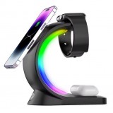 Ladestation wireless MagSafe 15W 3in1 (iPhone, AirPods, Apple Watch) mit RGB LED Licht - Schwarz