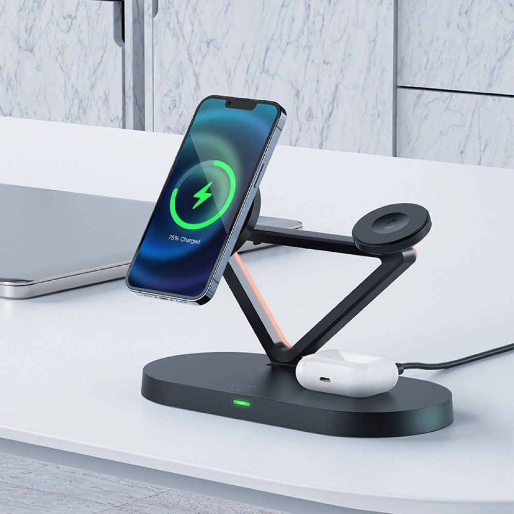 Acefast Qi 15W Drahtlose Ladestation für iPhone / Apple Watch / AirPods mit MagSafe - Schwarz