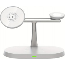 Station de charge sans fil magnétique 3-en-1 à socle ovale pour iPhone (MagSafe) et Apple Watch - Blanc