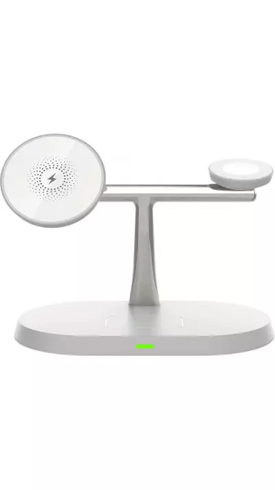 Station de charge sans fil magnétique 3-en-1 à socle ovale pour iPhone (MagSafe) et Apple Watch - Blanc