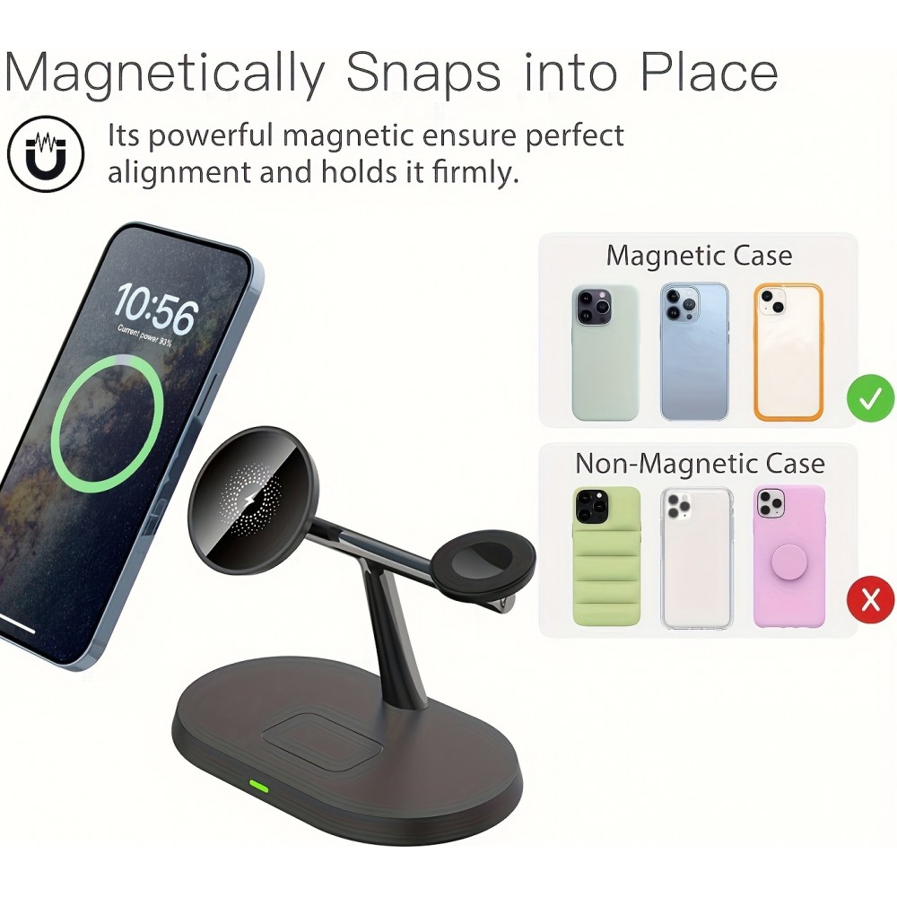 Station de charge sans fil magnétique 3-en-1 à socle ovale pour iPhone (MagSafe) et Apple Watch - Blanc