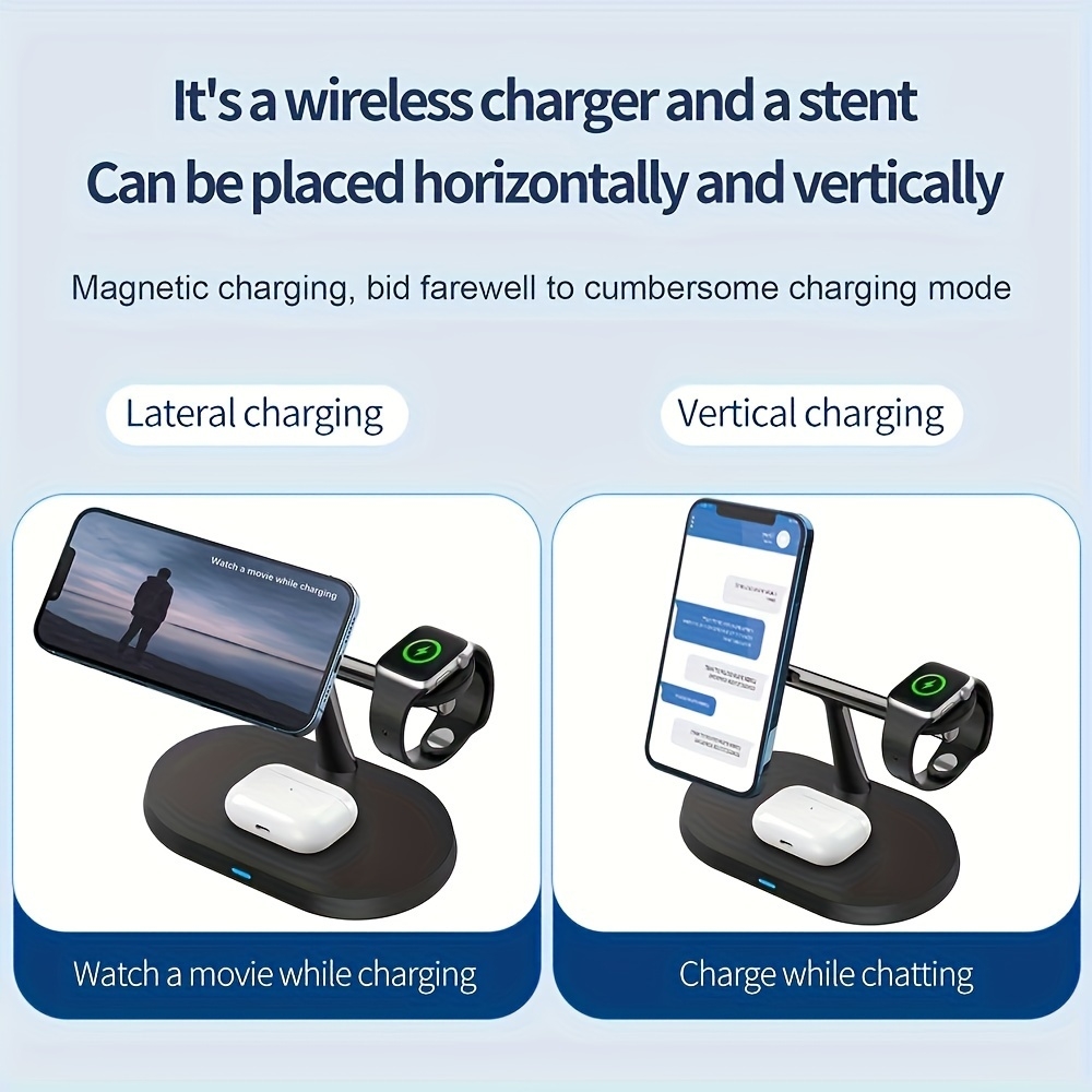 Station de charge sans fil magnétique 3-en-1 à socle ovale pour iPhone (MagSafe) et Apple Watch - Blanc