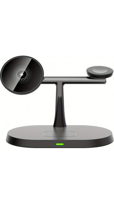 Station de charge sans fil magnétique 3-en-1 à socle ovale pour iPhone (MagSafe) et Apple Watch - Noir