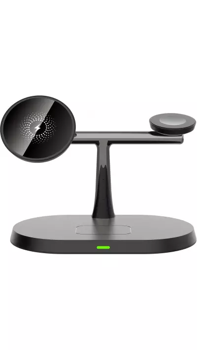 Station de charge sans fil magnétique 3-en-1 à socle ovale pour iPhone (MagSafe) et Apple Watch - Noir