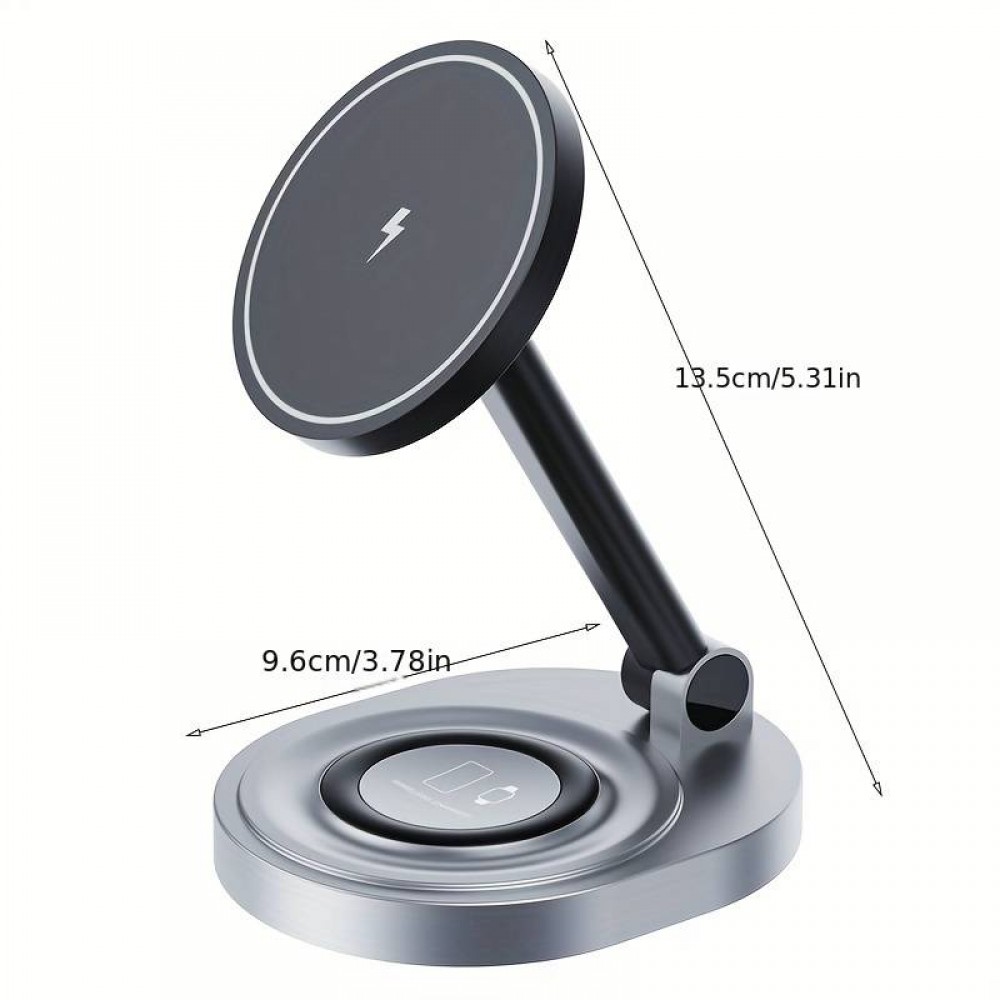Ladestation 15W faltbare magnetische 2in1 MagSafe Station für iPhone und AppleWatch - Grau
