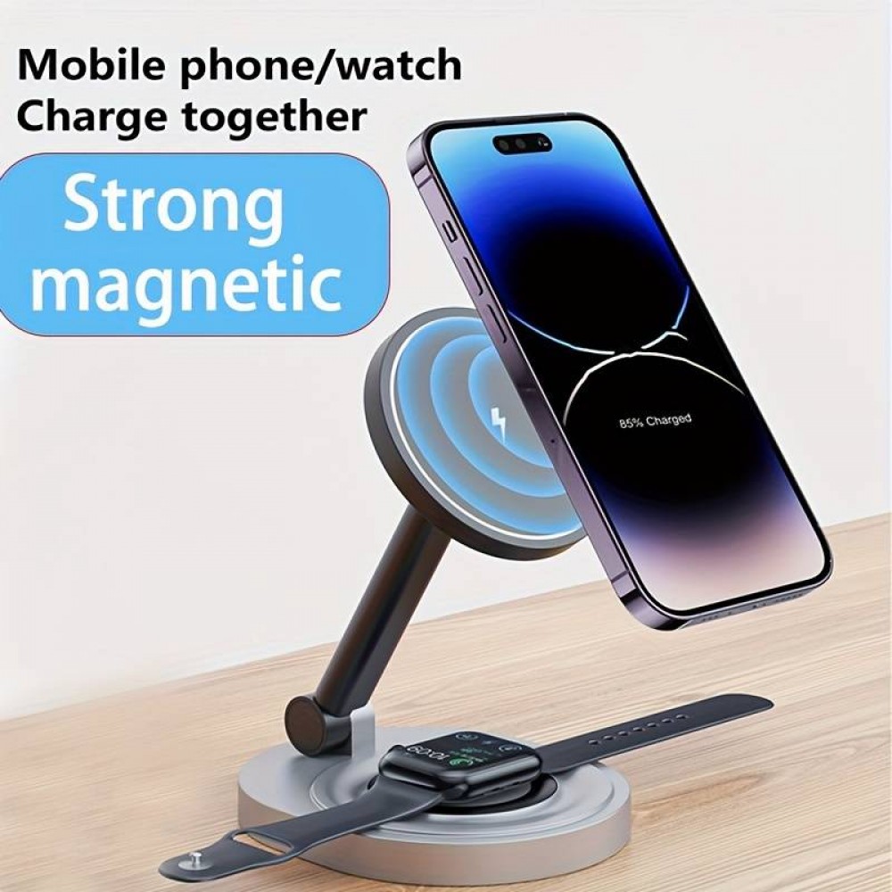 Ladestation 15W faltbare magnetische 2in1 MagSafe Station für iPhone und AppleWatch - Grau