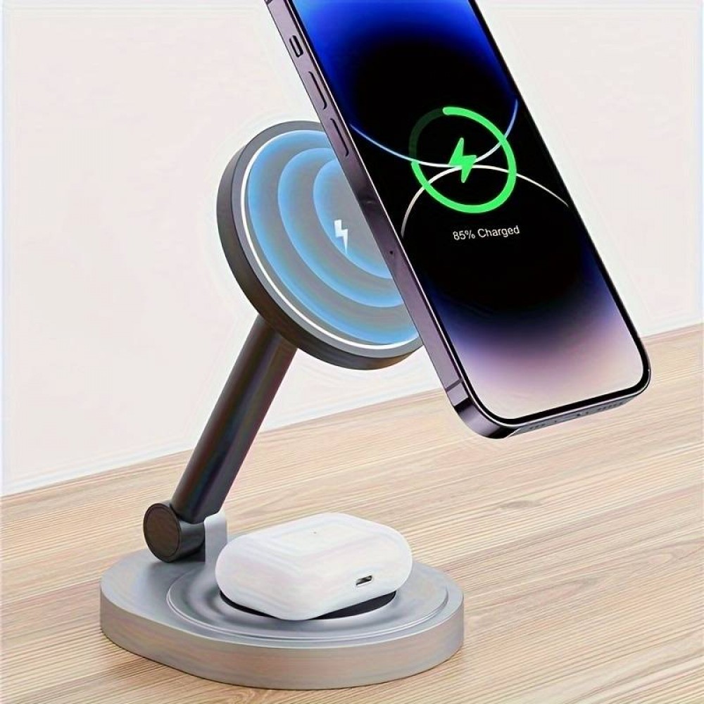 Ladestation 15W faltbare magnetische 2in1 MagSafe Station für iPhone und AppleWatch - Grau