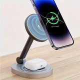 Ladestation 15W faltbare magnetische 2in1 MagSafe Station für iPhone und AppleWatch - Grau