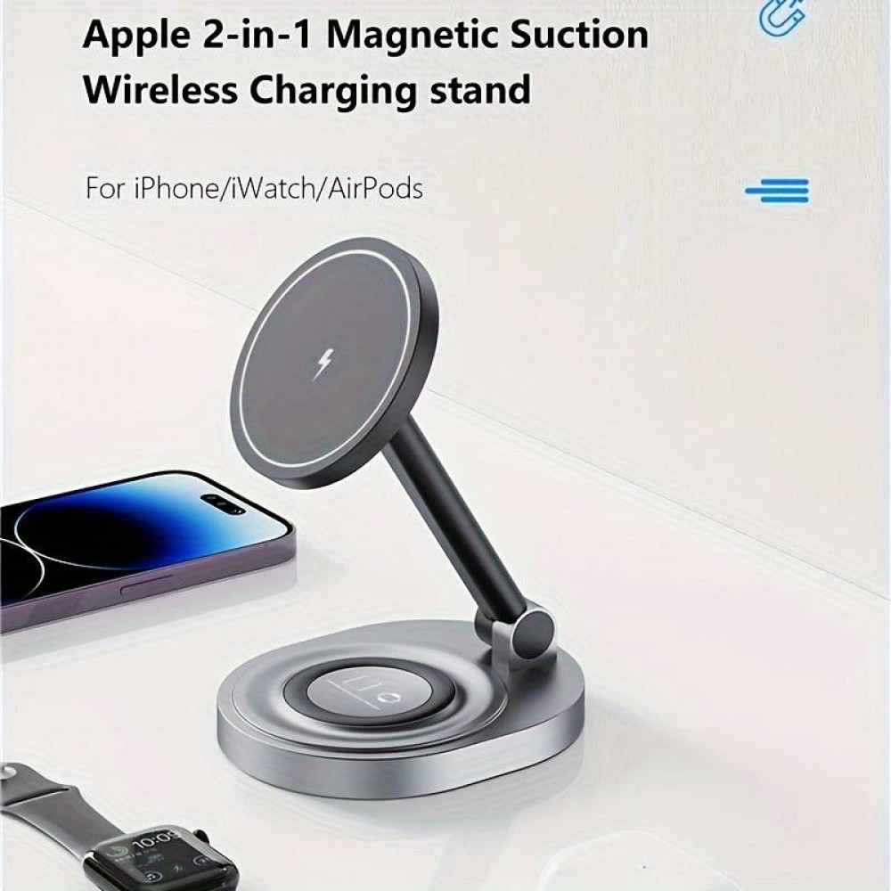 Ladestation 15W faltbare magnetische 2in1 MagSafe Station für iPhone und AppleWatch - Grau