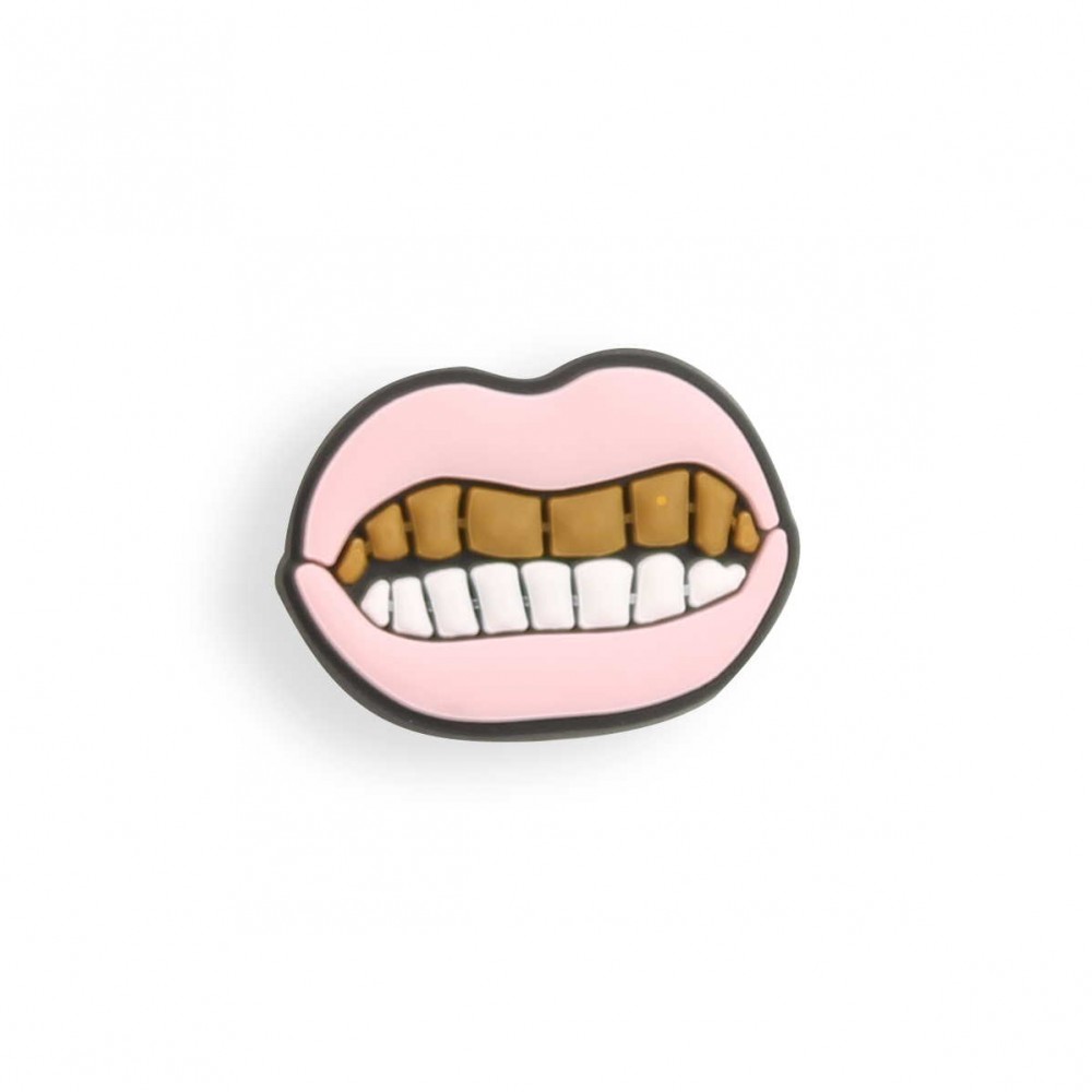 3D-Schmuck Charm für Silikonhülle mit Löcher im Crocs-Stil - Crazy Smile Gold Teeth